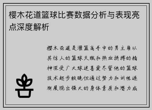 樱木花道篮球比赛数据分析与表现亮点深度解析