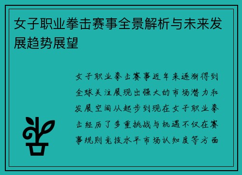 女子职业拳击赛事全景解析与未来发展趋势展望